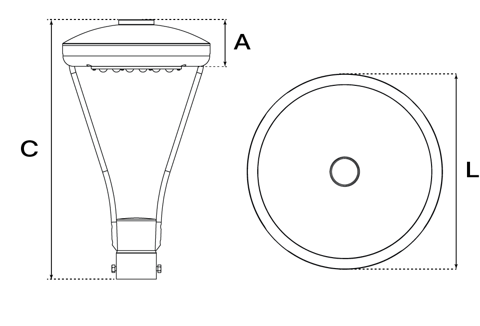 Desenho técnico com dimensões Luminária Decorativa