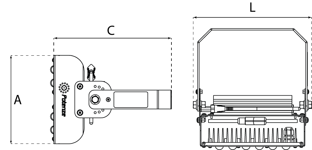 Desenho técnico com dimensões Refletor Modular